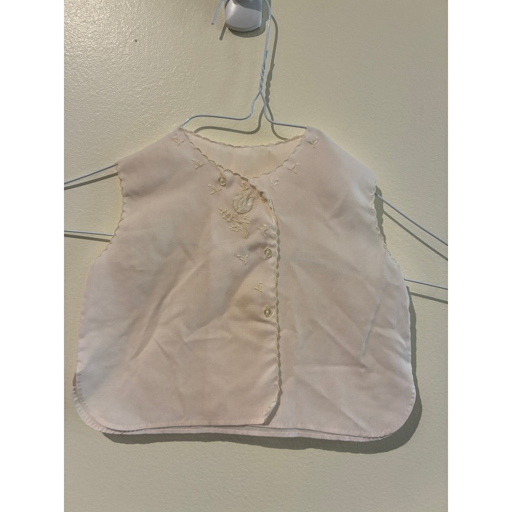 Vintage Baby Vest Pale Pink Floral Embroidered Scalloped Bolero Sleeveless Top